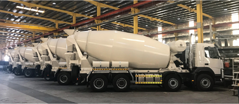 Trucks mounted with Putzmeister transit mixers at the Zahid Industries’ factory in Jeddah.